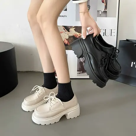 厚底小皮鞋女2024春秋新款单鞋白色玛丽珍鞋子女鞋增高英伦乐福鞋图片