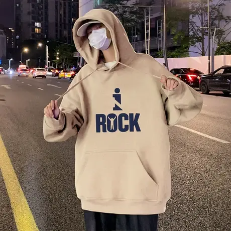 hiphop美式嘻哈字母印花连帽卫衣男秋冬季宽松设计感小众外套潮牌商品大图