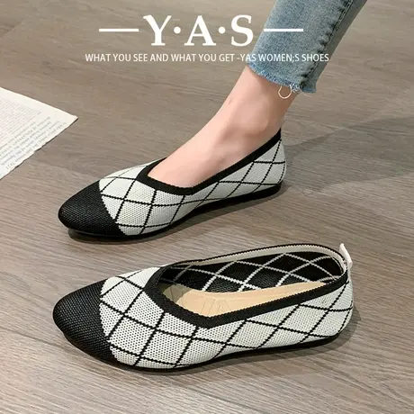 飞织浅口单鞋女平底鞋2024新款春秋软底豆豆鞋一脚蹬渔夫鞋乐福鞋商品大图