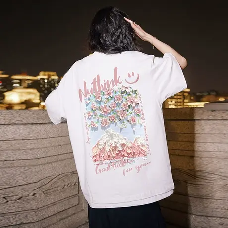 Nuthink日系发泡印花雪山t恤男短袖国潮潮牌宽松潮流半袖男款夏季商品大图