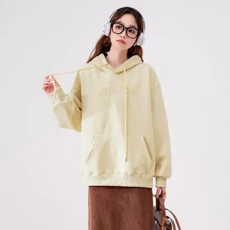 othermix 字母抽绳连帽卫衣女2024春季新款宽松休闲百搭上衣外套图片
