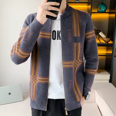 水貂绒开衫毛衣男秋冬季打底针织衫潮流加厚保暖冬装线衣上衣服男商品大图