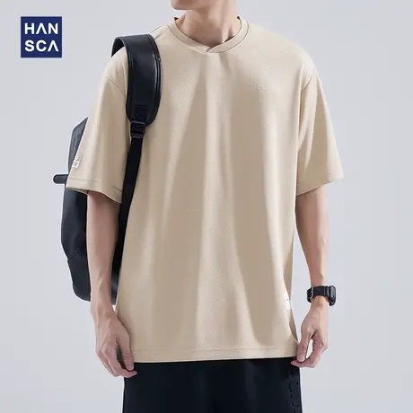 hansca 230g重磅短袖T恤男夏季网眼透气运动半袖宽松大码半袖上衣商品大图