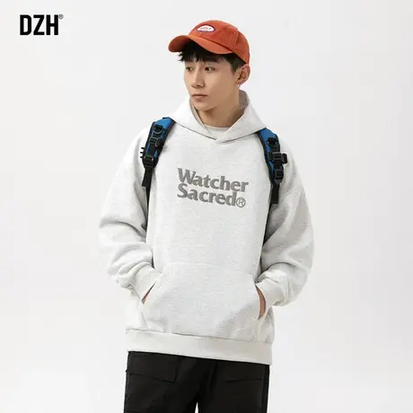 男士浅灰色连帽重磅卫衣男春秋潮牌休闲外套2024新款长袖体恤上衣商品大图