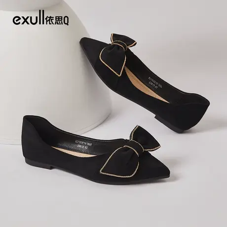 【商场同款】exull依思q2024新款复古蝴蝶结饰平跟浅口女单鞋米色商品大图