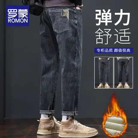 罗蒙牛仔裤男2023新款冬季潮牌宽松直筒秋冬款加绒加厚男士长裤子商品大图