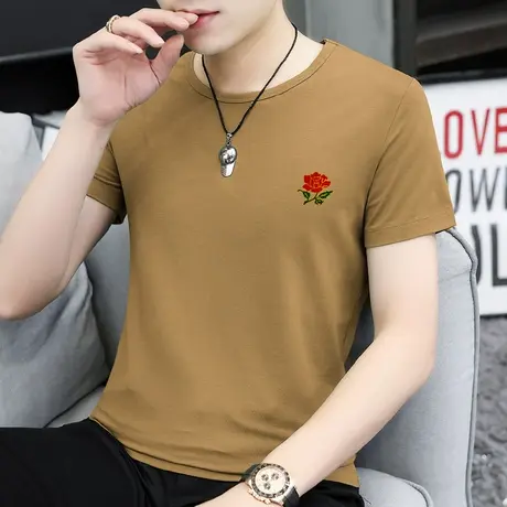 莫代尔冰丝t恤男士短袖夏季凉感速干半袖圆领上衣服潮流印花体恤商品大图