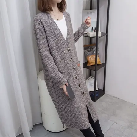 长款过膝毛衣外套女2023春秋冬新款宽松麻花外穿上衣外搭针织开衫商品大图