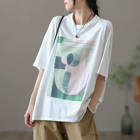 dza文艺复古白色纯棉短袖t恤女士夏季薄款漂亮体恤短款上衣打底衫商品大图