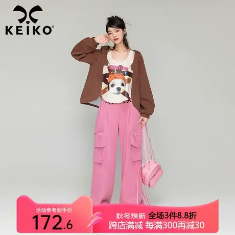 KEIKO 美式复古假两件卫衣女薄款2023早秋新卡通印花宽松显瘦上衣商品大图