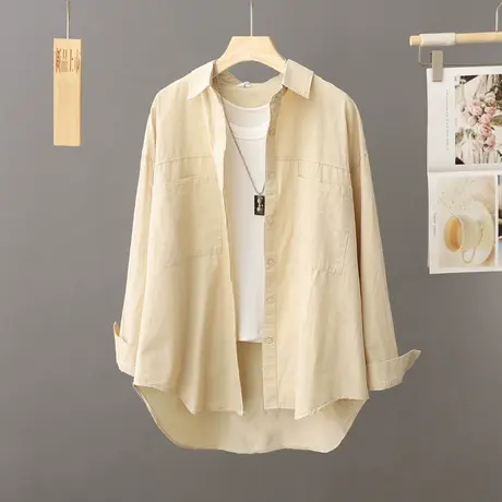 简约百搭宽松纯色长袖衬衫女秋装2023年新品休闲外套衬衣薄款开衫图片