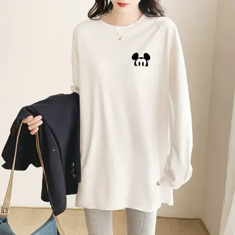 白色打底衫中长款长袖T恤女宽松内搭2022年秋季新款显瘦上衣秋衣图片