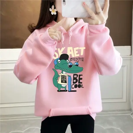 卫衣女2023新款春秋薄款韩版ins潮连帽加绒加厚大码套头休闲外套商品大图