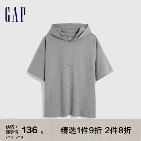 Gap男装夏季2023新款短袖连帽衫水洗棉T恤601686休闲运动上衣图片