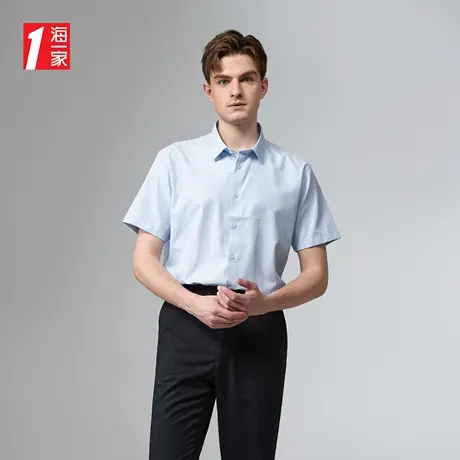 海一家上班面试短衬2023夏季新款职业商务休闲透气短袖衬衫男商品大图