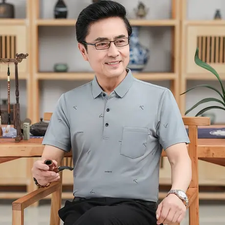 男士夏季凉感冰丝POLO衫商务休闲中老年人爸爸装短袖t恤上衣薄款商品大图