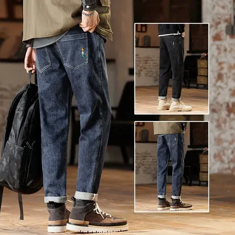 潮牌青少年牛仔长裤男士宽松直筒春秋款秋冬季新塘休闲男裤子男款商品大图
