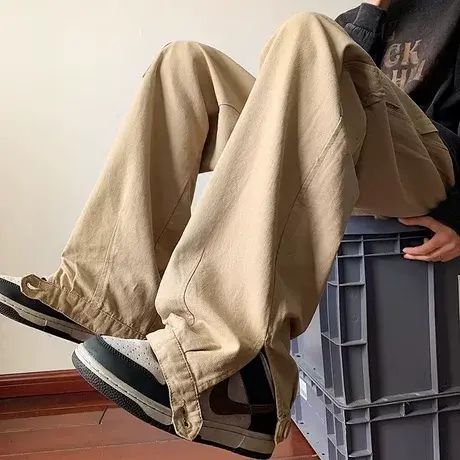 卡其色裤子男款夏季休闲百搭工装裤小众设计感潮牌美式高街商品大图