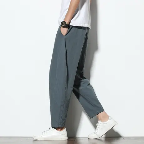 春夏季九分裤男宽松纯棉夏天休闲裤加肥加大码胖子男装系带裤子潮商品大图