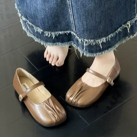 单鞋女夏季2023年新款浅口平底温柔复古豆豆鞋法式轻便防滑孕妇鞋商品大图