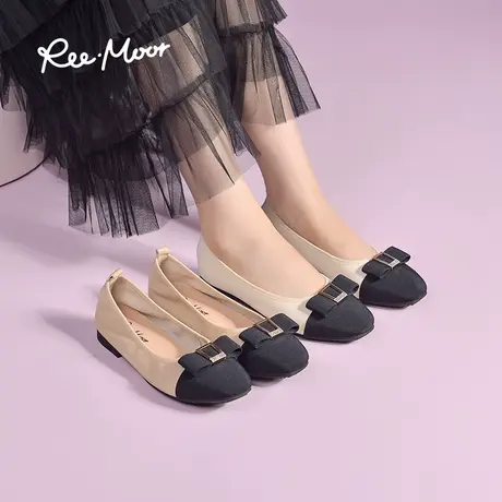 REEMOOR睿慕2023夏季新款小香风晚晚风平底鞋软底浅口真皮单鞋女商品大图