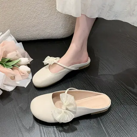 包头半拖鞋女夏外穿2023年新款懒人蝴蝶结网红配裙子仙女超火凉拖商品大图