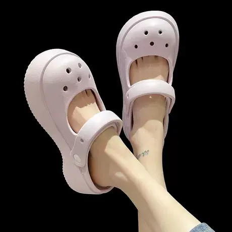 厚底洞洞鞋女外穿新款夏季时尚玛丽珍ins潮凉鞋包头半沙滩凉拖鞋商品大图