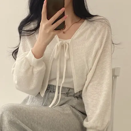 白色针织开衫冰丝防晒衣外套女夏季薄款新款罩衫外搭小披肩空调衫图片