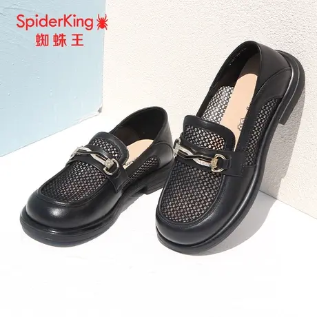 SPIDER KING/蜘蛛王乐福鞋女真皮2023夏季新款皮鞋网面洞洞鞋透气商品大图