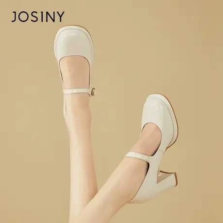 Josiny/卓诗尼法式高跟鞋女2024春季新款一字带浅口玛丽珍单鞋子商品大图