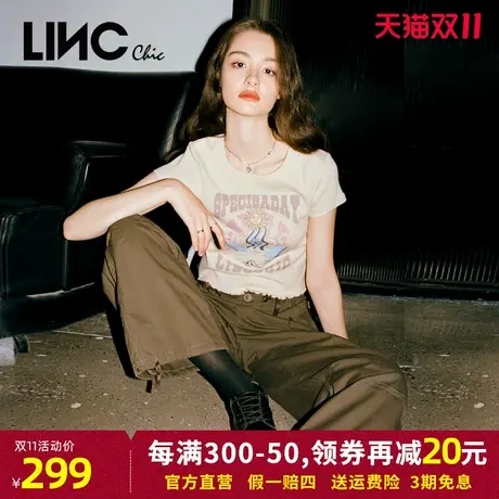 LINC金羽杰2023年夏秋新款摩登复古截短修身T恤短袖女S232TS240Y图片