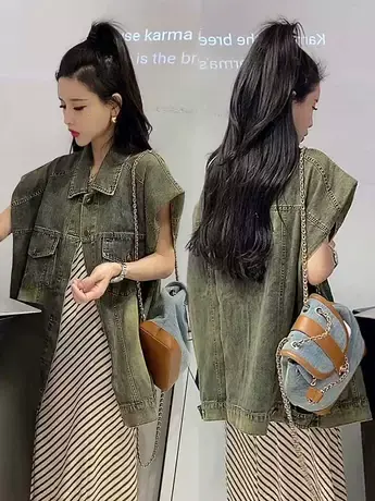 牛仔马甲上衣女美式复古春秋季新款高级感外搭气质宽松马甲女潮款商品大图