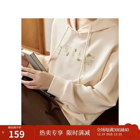 法式通勤蕾丝文字绣花卫衣2023秋女装新款连帽落肩袖显瘦上衣图片