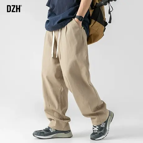 男士日系纯棉工装裤男直筒宽松秋季垂感裤子2023新款卡其色休闲裤商品大图