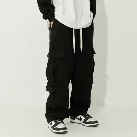 男士美式机能工装裤男秋季宽松直筒冲锋裤2023新款黑色裤子垂感商品大图