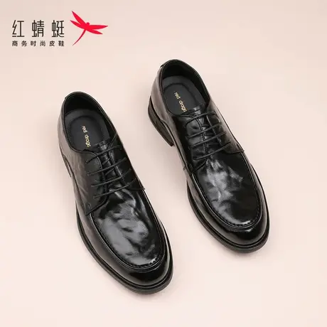 红蜻蜓男鞋夏季男士英伦商务正装皮鞋男真皮手抓纹牛皮高级感正品图片