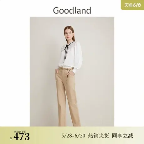 Goodland美地春季南法浪漫缎面衬衫蝴蝶结系带优雅上衣商品大图