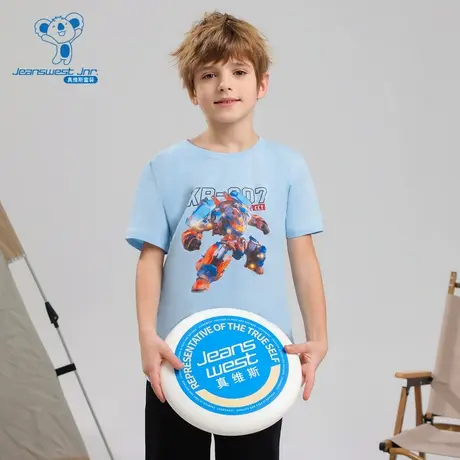 KD真维斯夏季新款潮流中大童上衣圆领英文机器人图案童装短T图片