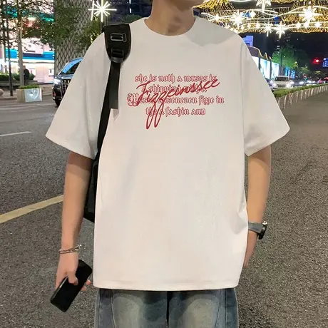 短袖T恤男夏季新款美式宽松休闲男生半袖重磅纯棉圆领体恤上衣服商品大图