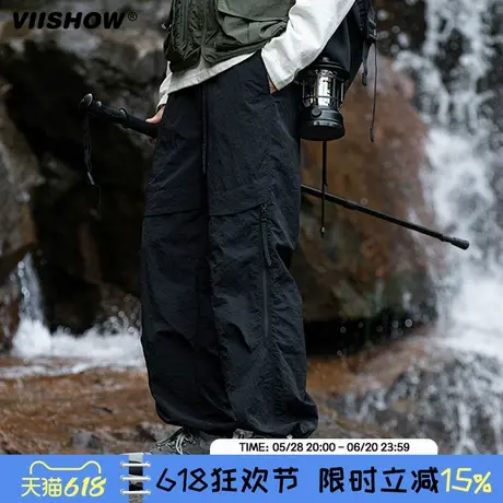 VIISHOW户外机能复古工装裤子男春季运动休闲裤潮牌宽松阔腿长裤商品大图