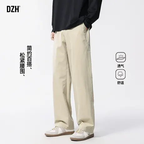 男士休闲直筒裤男春夏款卡其色松紧腰裤子潮流百搭美式工装裤潮牌商品大图