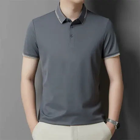 2025夏季新款男士短袖polo衫纯色带领轻商务T恤男装休闲半袖上衣商品大图