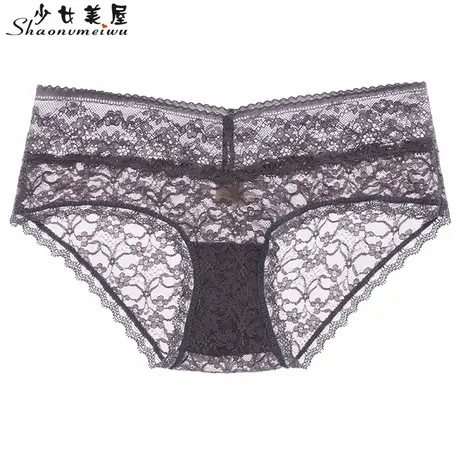 少女美屋夏季性感蕾丝面料中低腰女士透气三角内裤女透明底裤薄款图片