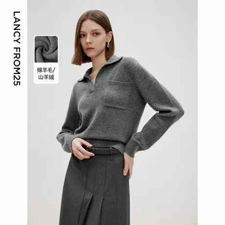 朗姿羊毛修身高级感灰色内搭翻领打底毛衣2025年春季新款毛针织衫图片