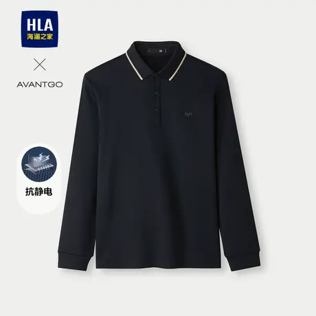 HLA/海澜之家轻商务经典系列长袖polo衫24秋冬新厚款绒感打底衫男图片