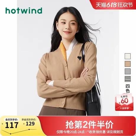 热风针织衫2025年春季新款女士V领针织衫内搭甜美开衫上衣外套女商品大图