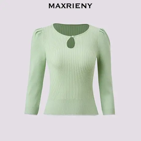 【奥莱】MAXRIENY豆沙绿新中式针织衫商品大图