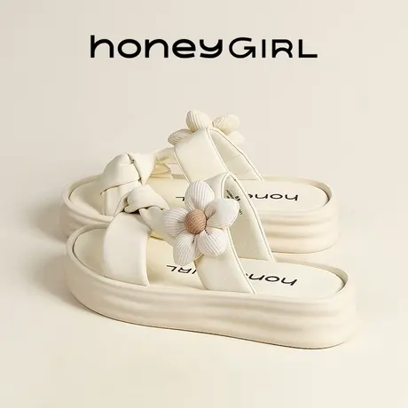 honeyGIRL厚底沙滩凉鞋2025新款夏季款外穿罗马鞋山茶花软底拖鞋图片