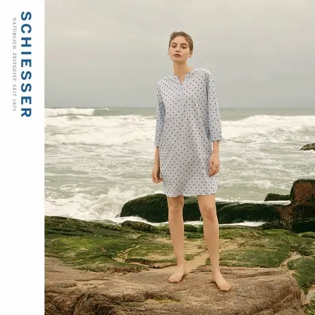 SCHIESSER舒雅25春夏新品女士棉质柔软亲肤透气印花袖袢家居睡裙图片