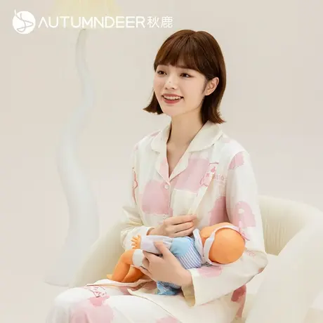 秋鹿孕妇春夏季睡衣女纯棉月子服开衫翻领长袖产后哺乳家居服套装商品大图